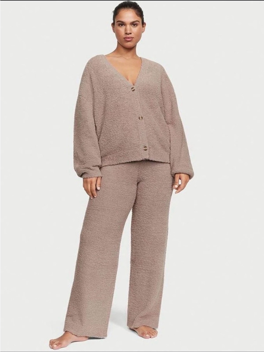 Victoria's Secret Sherpa Cozy Knit Cardigan & Wide-Leg Lounge Wear Pant Set Sz.L